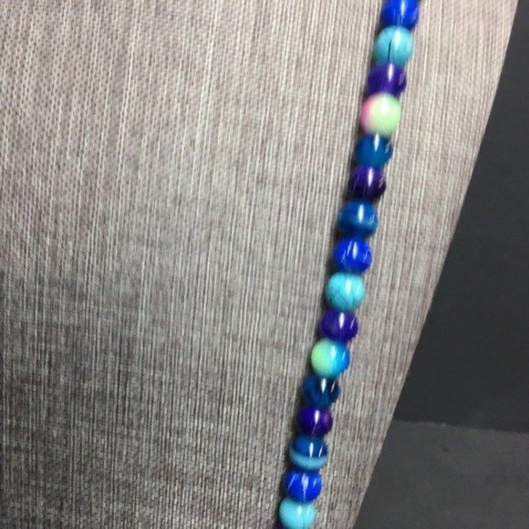 Long Toggle Necklace Silver Turquoise Blue Purple Pink Retro BoHo - Picture 3 of 9